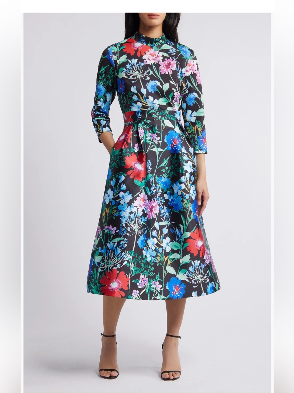 Donna Ricco Floral Three-Quarter Sleeve Midi Fit & Flare Dress NWT 16